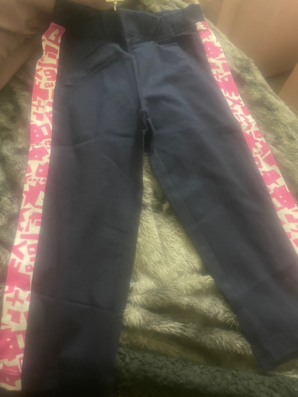 Girls Navy Sweatpants with Pink Graphic Side Panels
